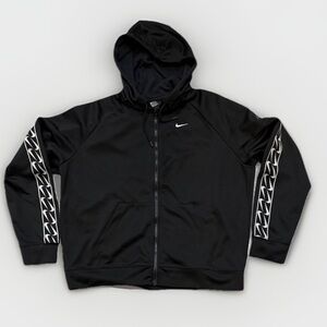Nike Full Zip Hoodie Black Logo Sleeve Size Medium